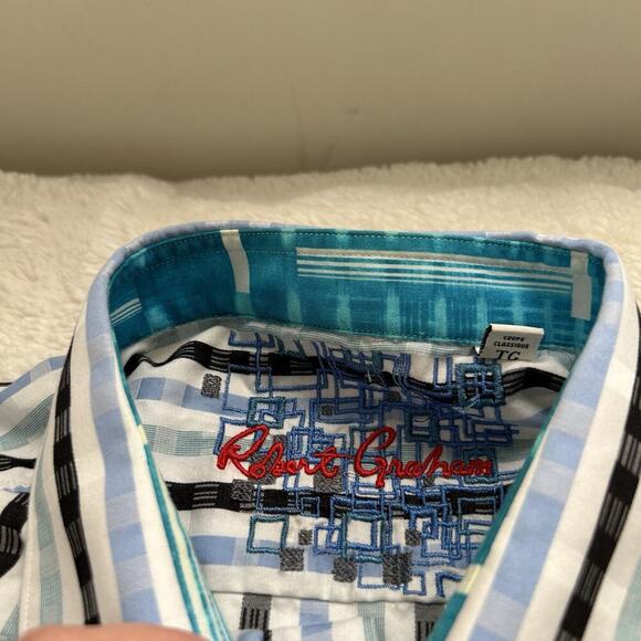 Robert Graham Long Sleeve Button Up Shirt Men's XLarge Blue White Striped - Picture 6 of 8